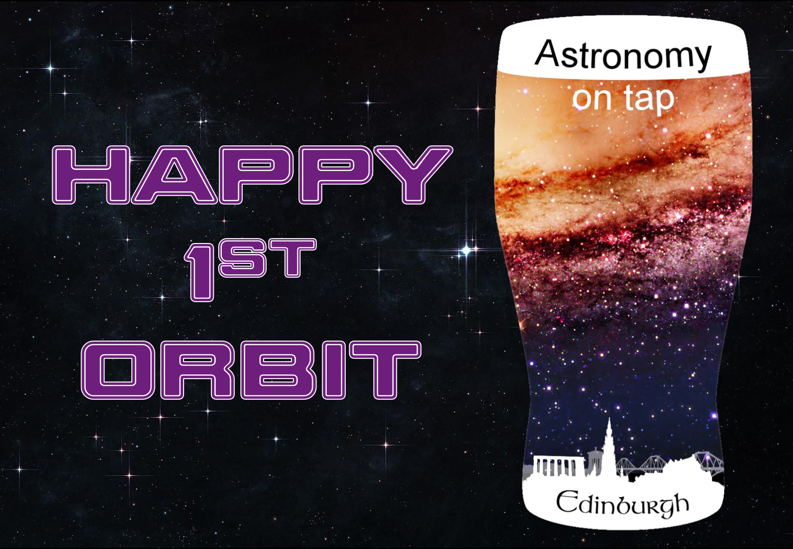 The AoT EDI logo with the words "Happy 1st orbit"