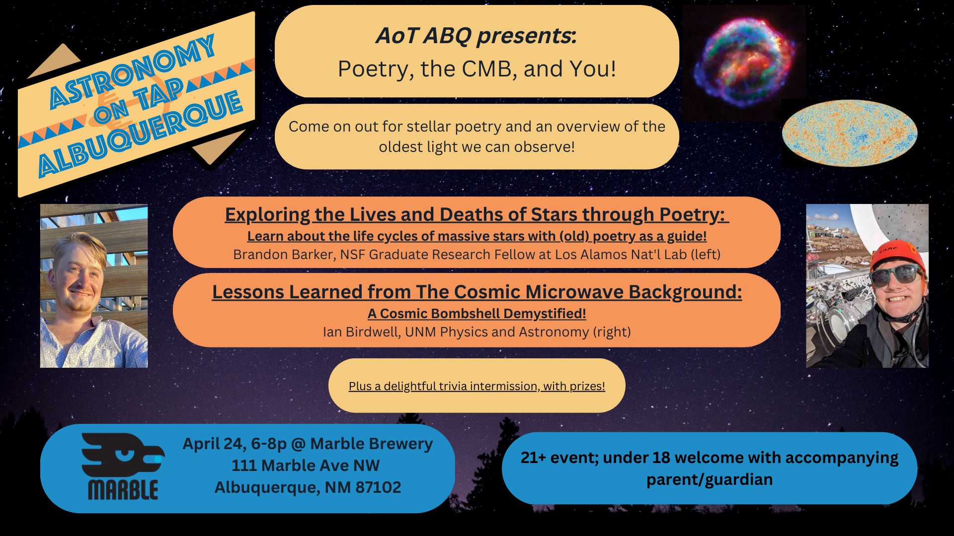 Flyer describing Astronomy on Tap event in Albuquerque, NM on April 24, 2023