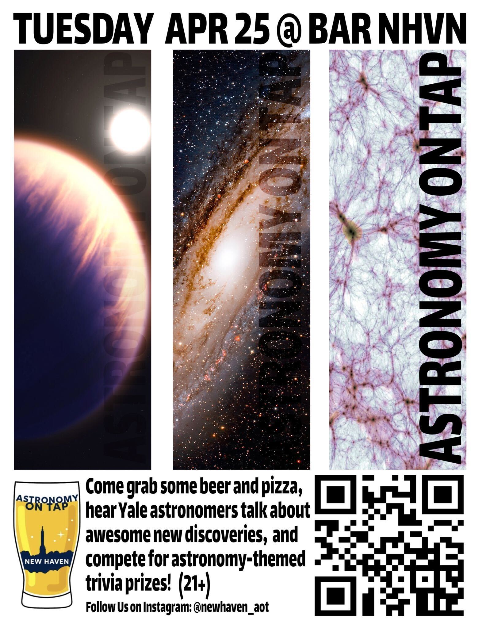 Flier for Astronomy on Tap New Haven on April 25, 2023