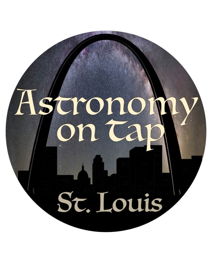 Circular log of Astronomy on Tap - St. Louis, featuring the Milky Way as St. Louis Gateway Arch.