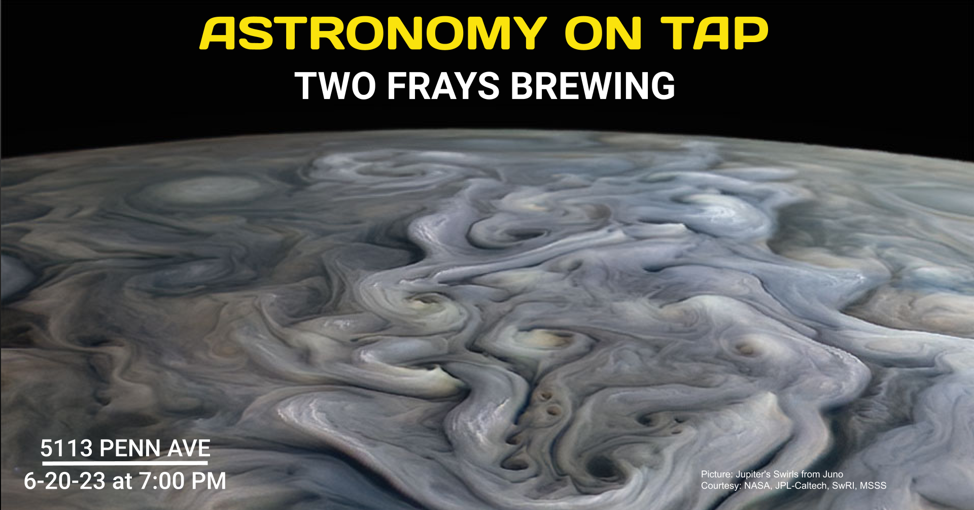 Image description of event with picture of Jupiter's swirly atmosphere