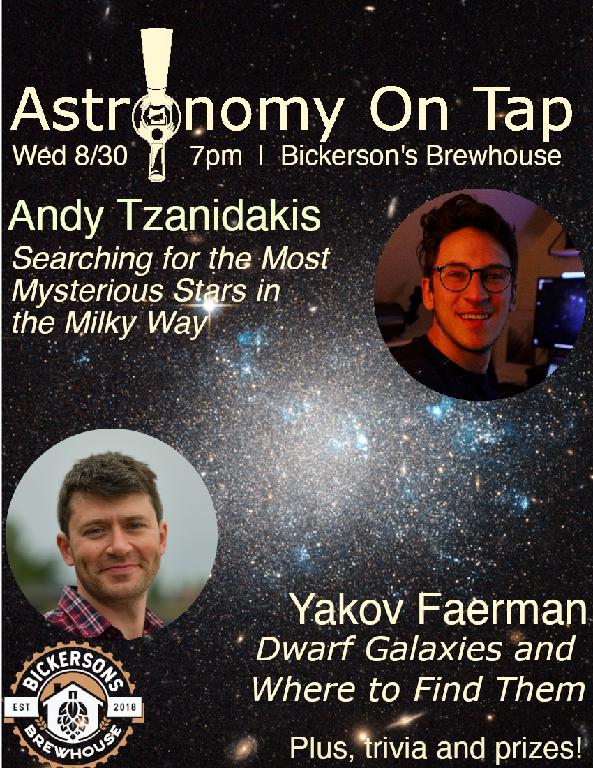 Speaker: Andy Tzanidakis Title: Searching for the Most Mysterious Stars in the Milky Way Speaker: Yakov Faerman Title: "Dwarf Galaxies and Where to Find Them"