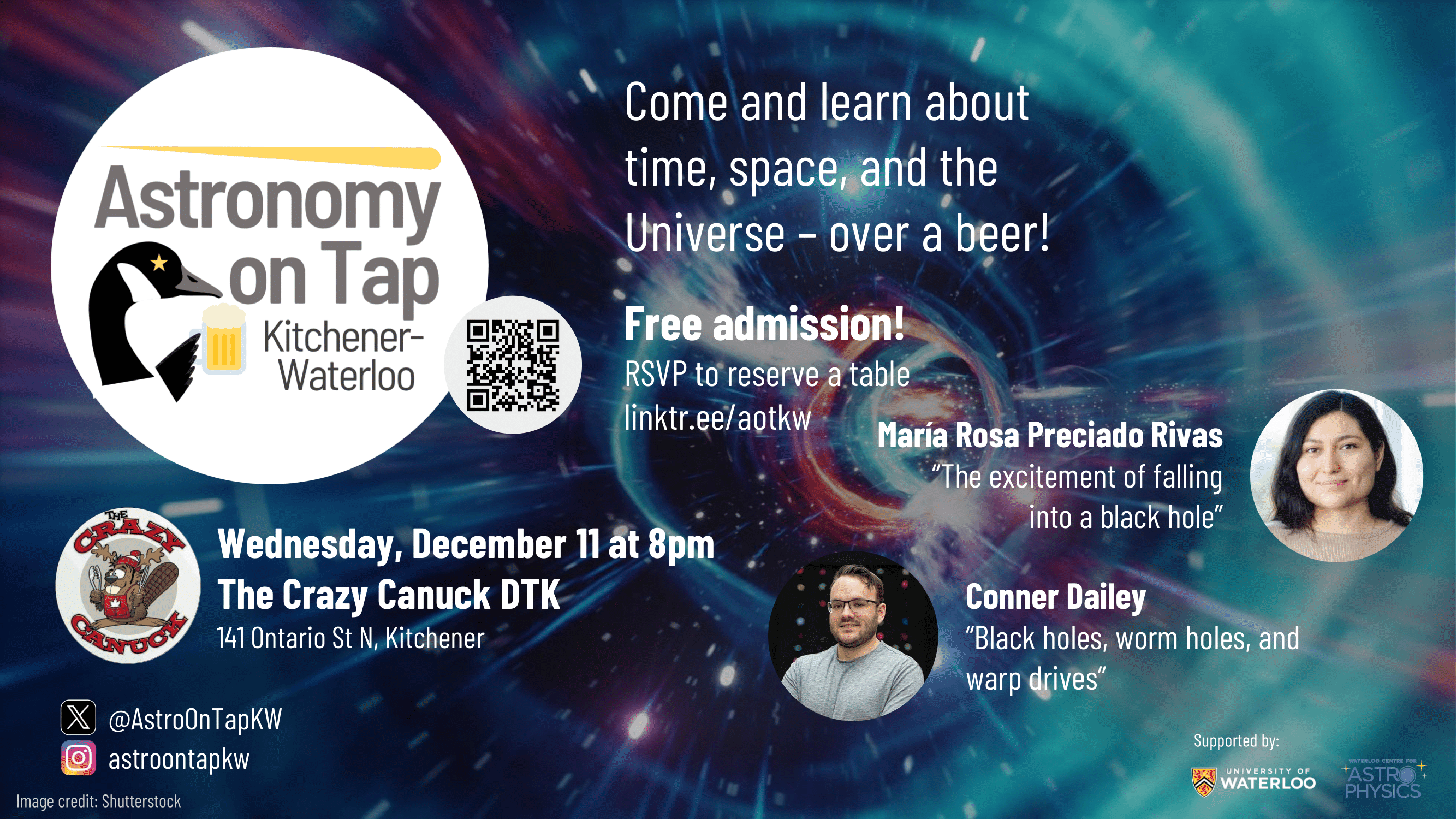 Poster of the December 2024 edition of Astronomy on Tap: Kitchener-Waterloo